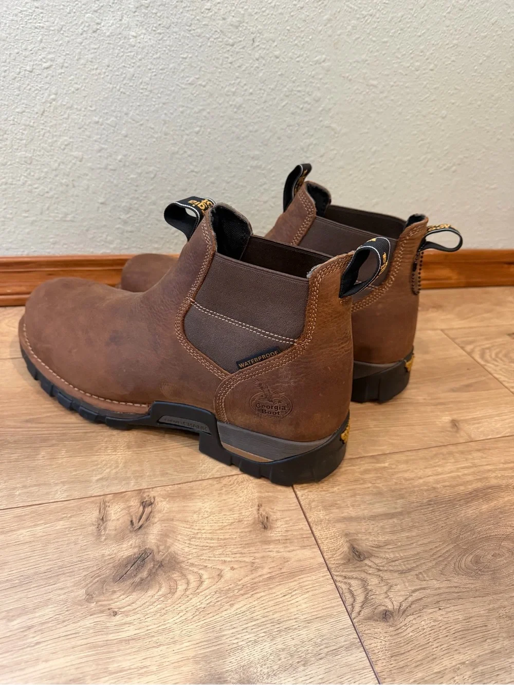 Georgia Boot Brown Leather Chelsea Work Slip-On Boots-STEEL TOE